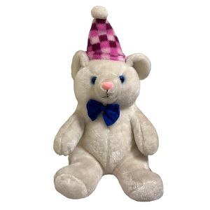 Vintage Dan Brechner Teddy Bear Plush with Party Hat & Bow Tie